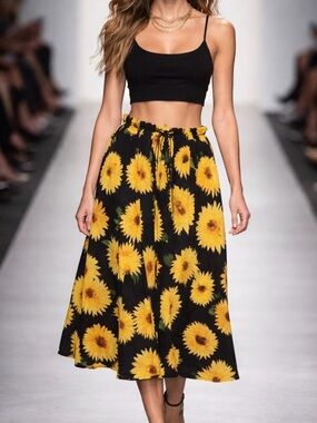 Her Destiny Belted Sunflower Midi Skirt